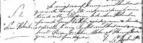 Paroisse Ste. Anne (Ile-du-Grand-Calumet, Pontiac Co., Québec), Register of Births, Marriages and Burials, 1846-1859, p. 28, S. 2, Ann Hohanlan (O'Hanlon) burial: database, Ancestry.ca (http://www.ancestry.ca/: accessed 6 January 2013), Quebec, Vital and Church Records (Drouin Collection), 1621-1967.