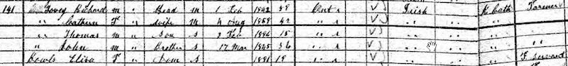 Richard Tovey household, 1901 Census of Canada, Ontario, Lanark South/Sud, Bathurst, family no. 141, p. 16, lines 39-43.